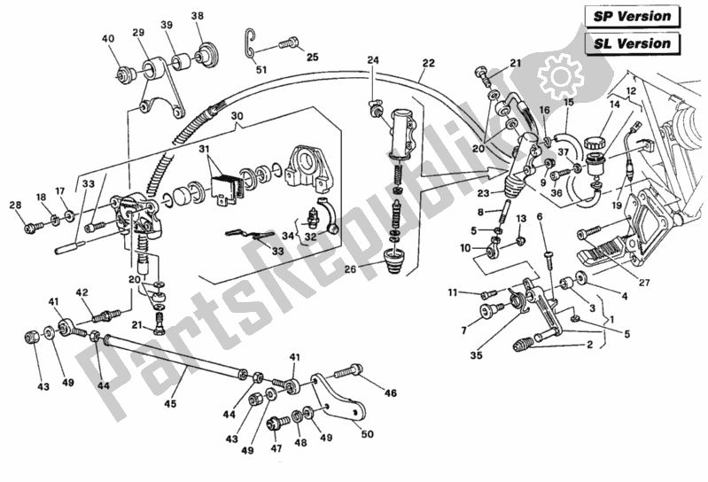 All parts for the Rear Brake System Ht, Sl, Sp of the Ducati Supersport 900 SS USA 1992